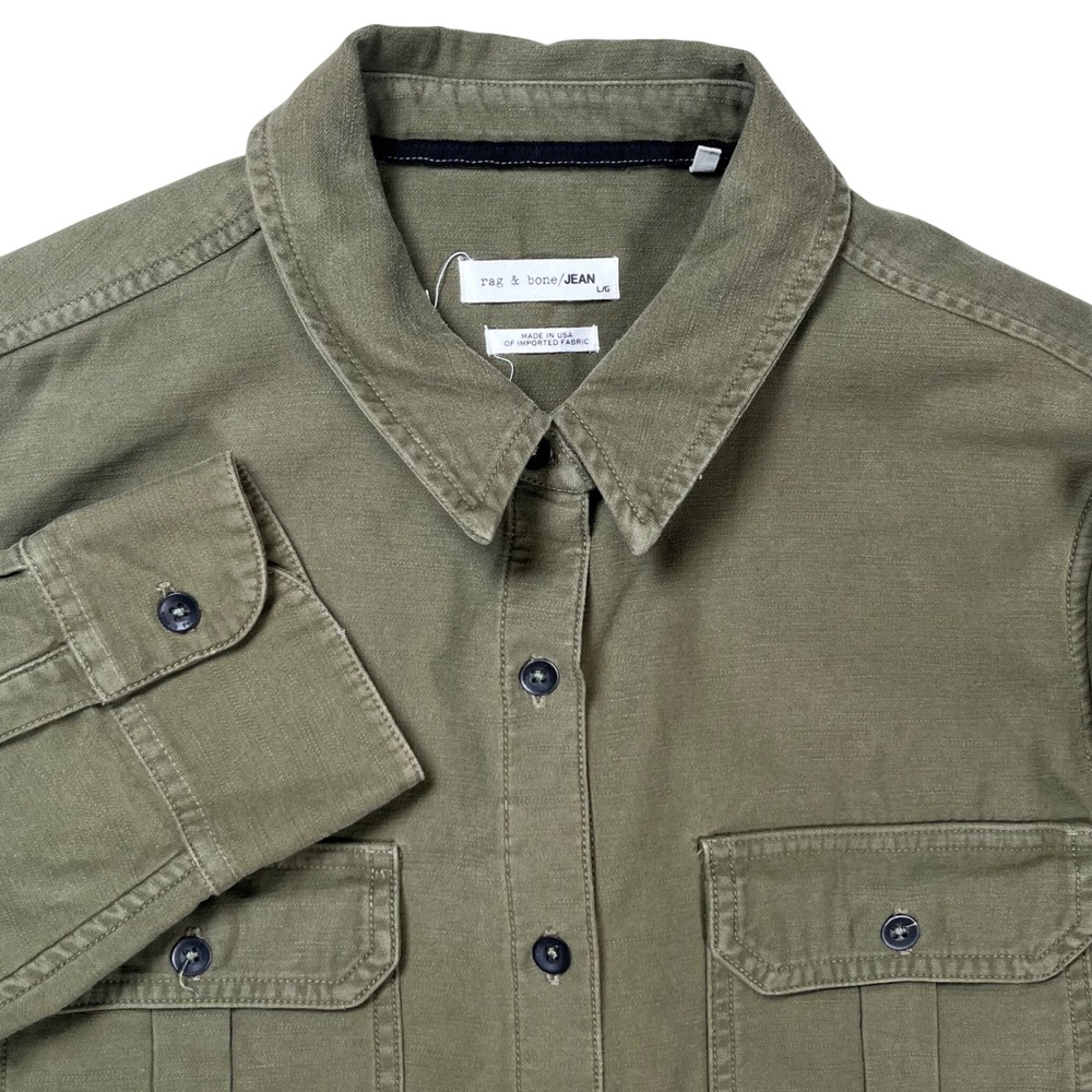 Rag & Bone Button Up Shirt Women Large Olive Green Utility Military Style Army